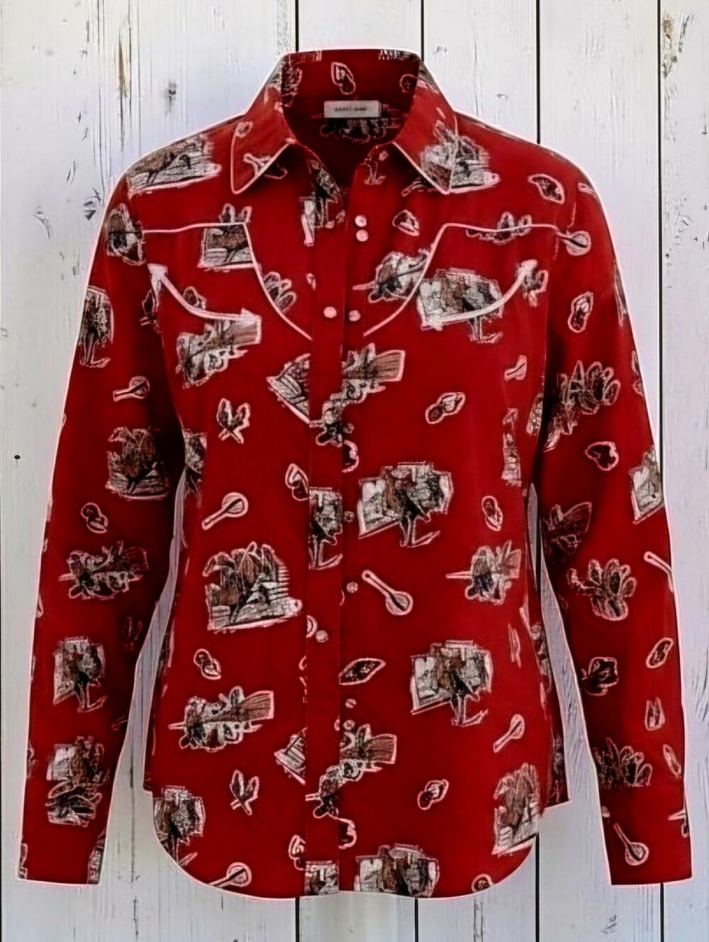 Womans Red Western Print Snap-Front Shirt